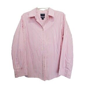 Chaps Classics No Iron Cotton Pink Striped Button-Up Shirt Siz 1X